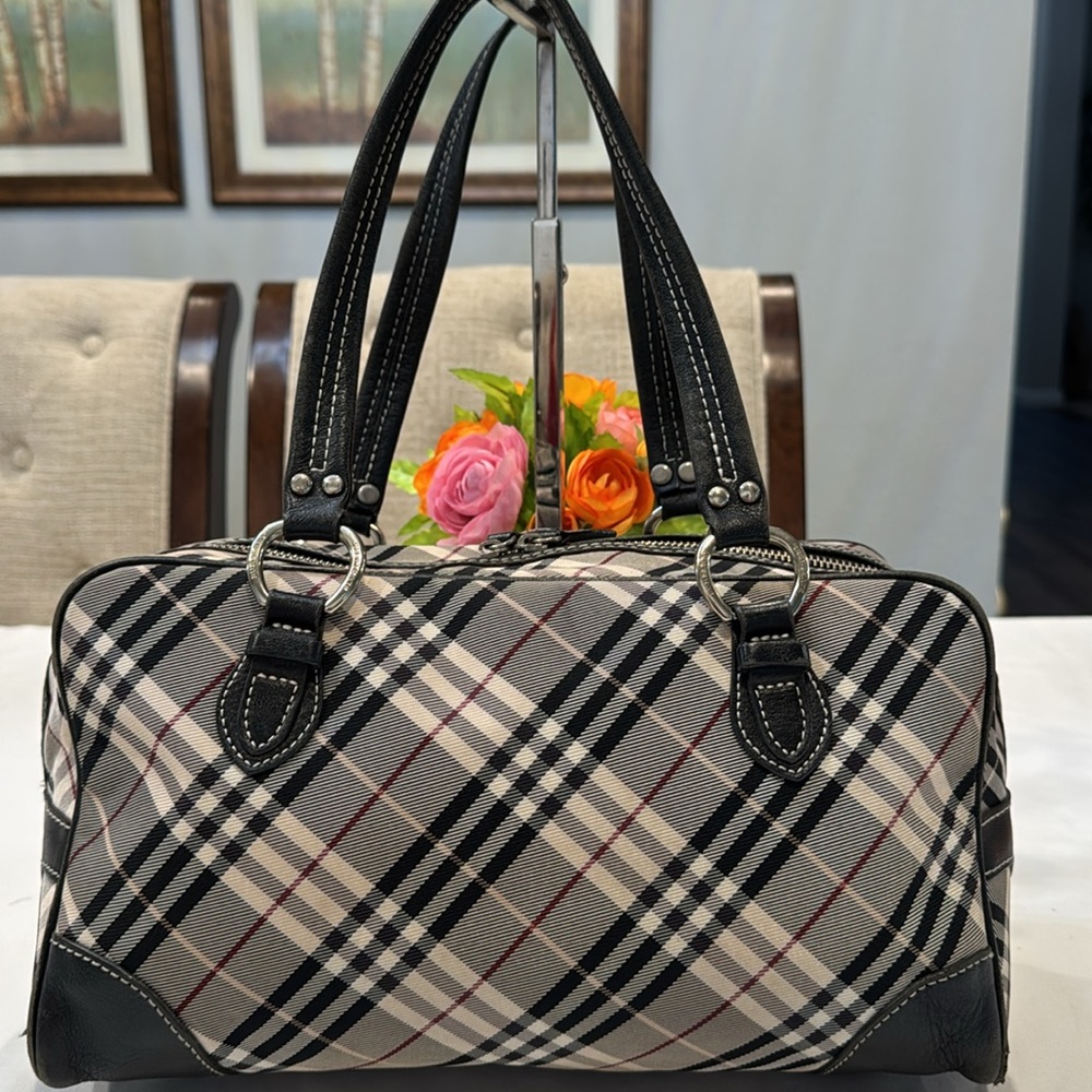Authentic Burberry Blue Label Plaid Handbag with Black Accents - Picture 3 of 16